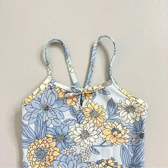 Crewcuts Girls Size 4-5 Keyhole One Piece Swim Suit Blue Coral Floral - Picture 3 of 4